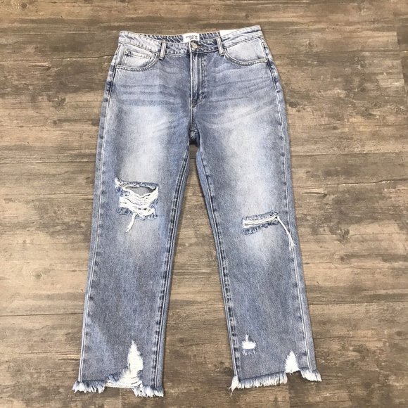 NWT Insane Oene Jeans Womens 11/29w Hi-Waisted Straight Destroyed Cut Ankle $57 - Picture 2 of 11